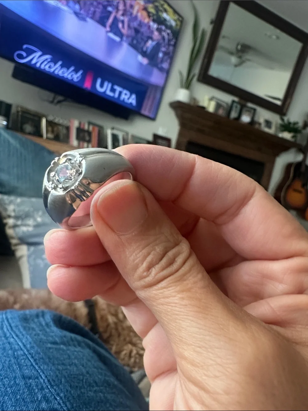 Sterling Silver Men’s Ring with Clear Center Stone